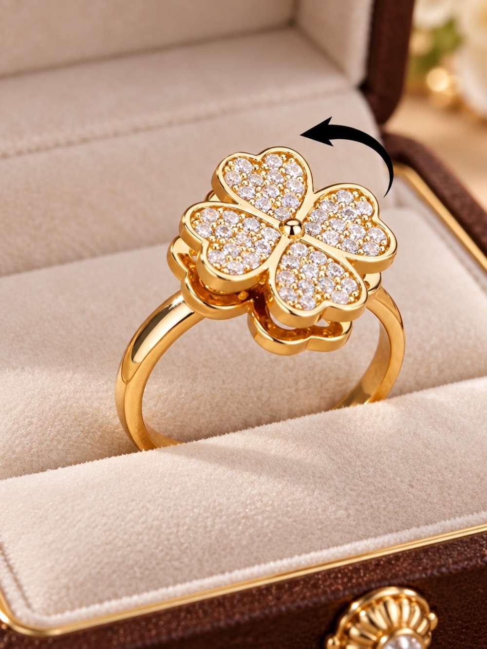 Gold Clover Ring with Crystals